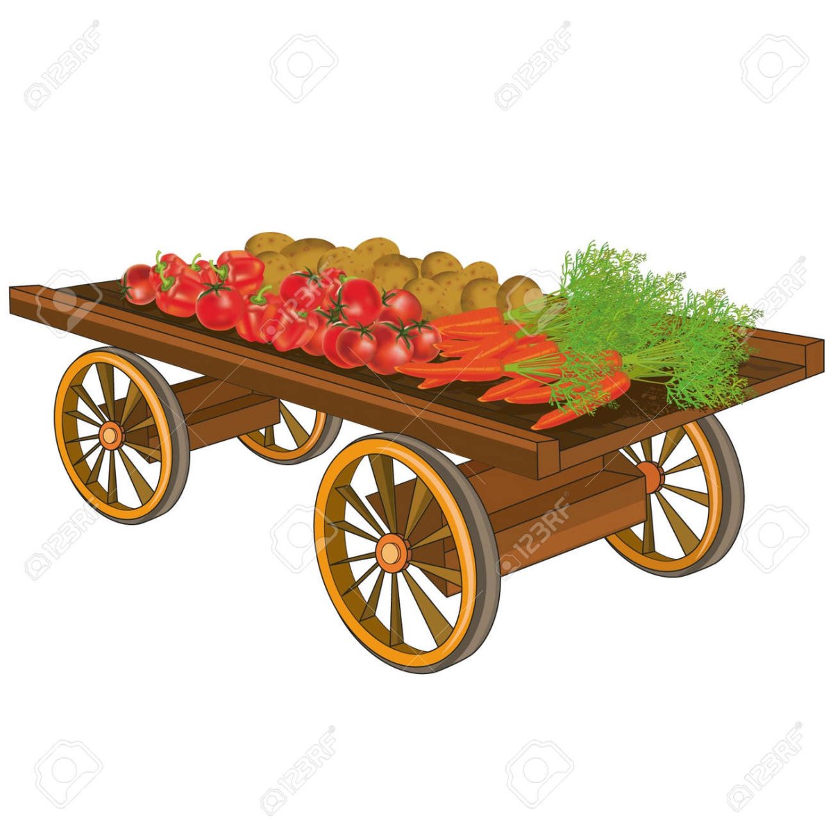 Деревянная тележка с овощами вектор
