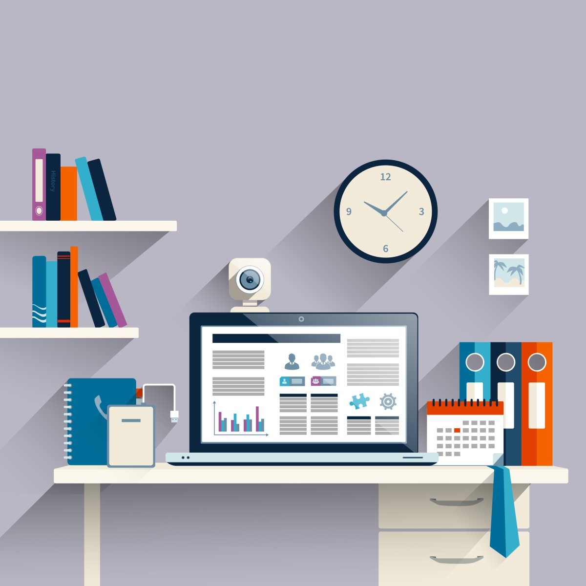 Рабочее место с компьютером вектор