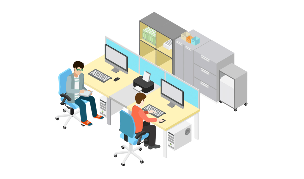 Рабочее место на белом фоне