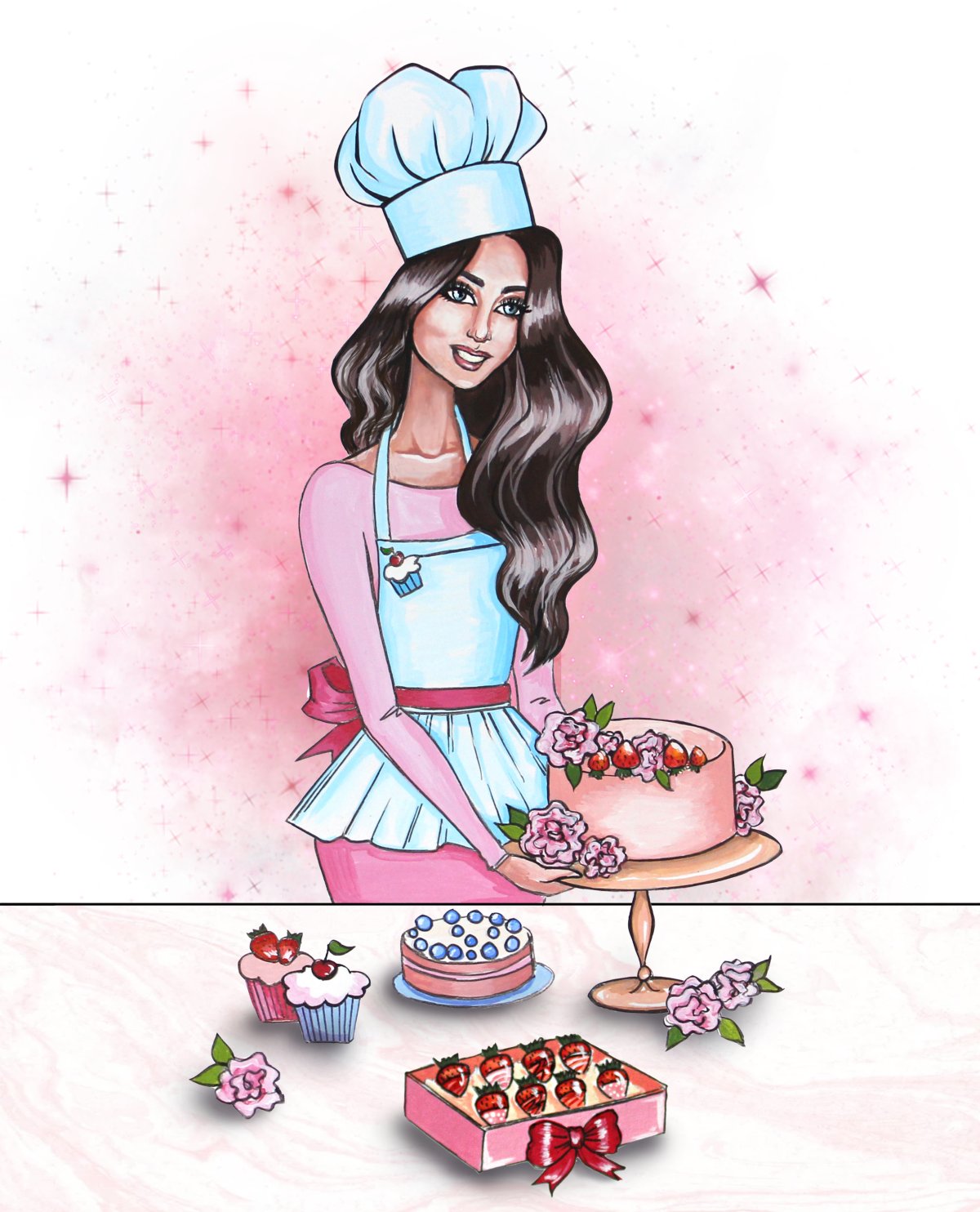 Торт с нарисованной девушкой