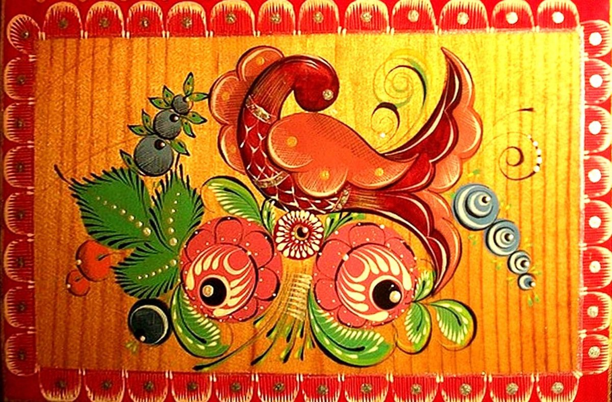 Городецкая свободно кистевая роспись