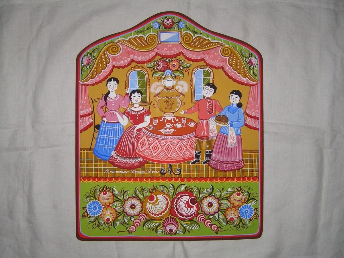 Городецкая роспись круглое панно