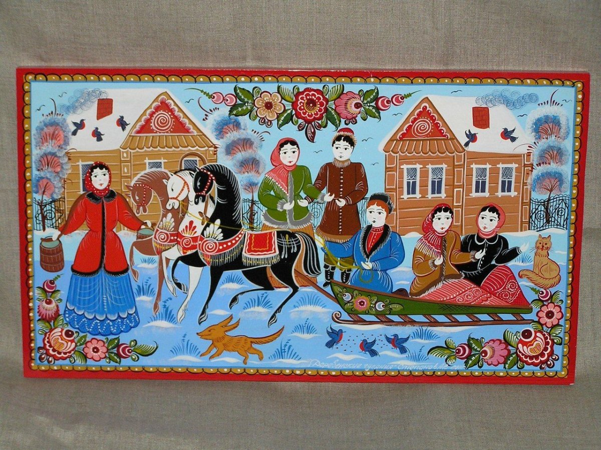 Городецкие узоры на прозрачном фоне