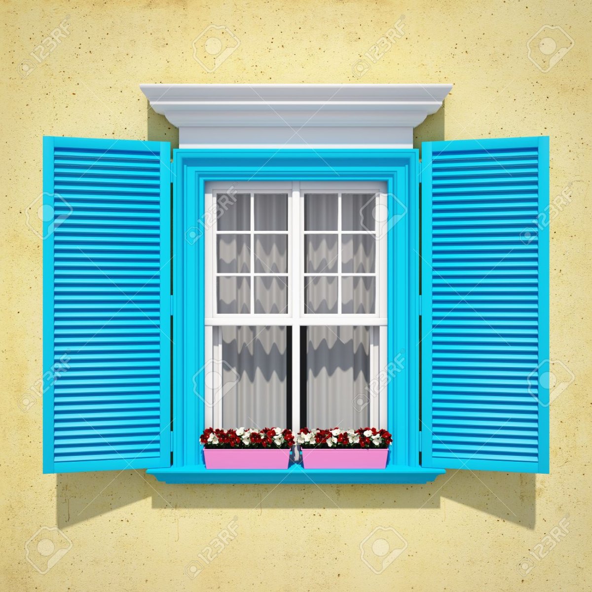 Голубые ставни на окнах