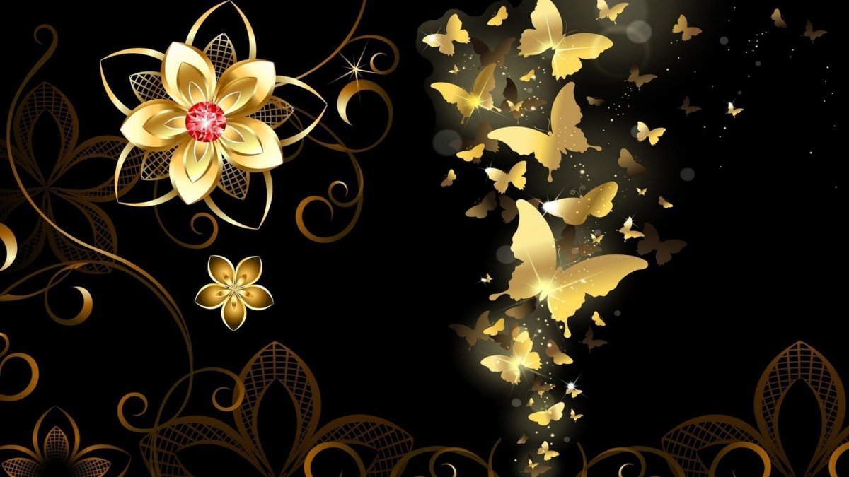 Золотые цветы на черном фоне