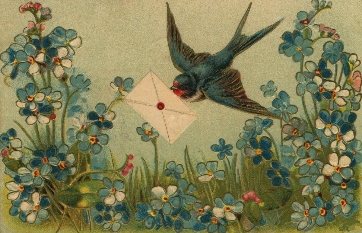 Ласточка с цветами