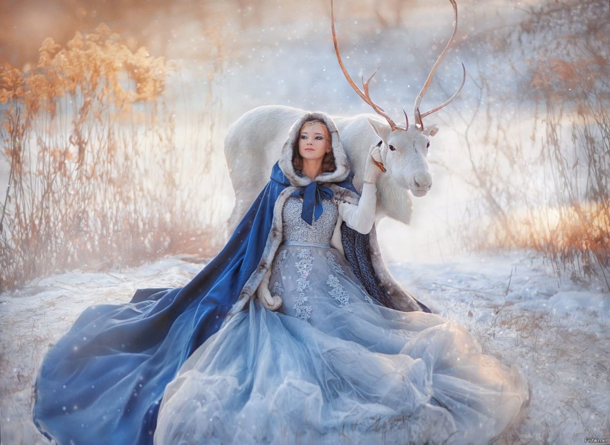 Снежная Королева и Кай в санях