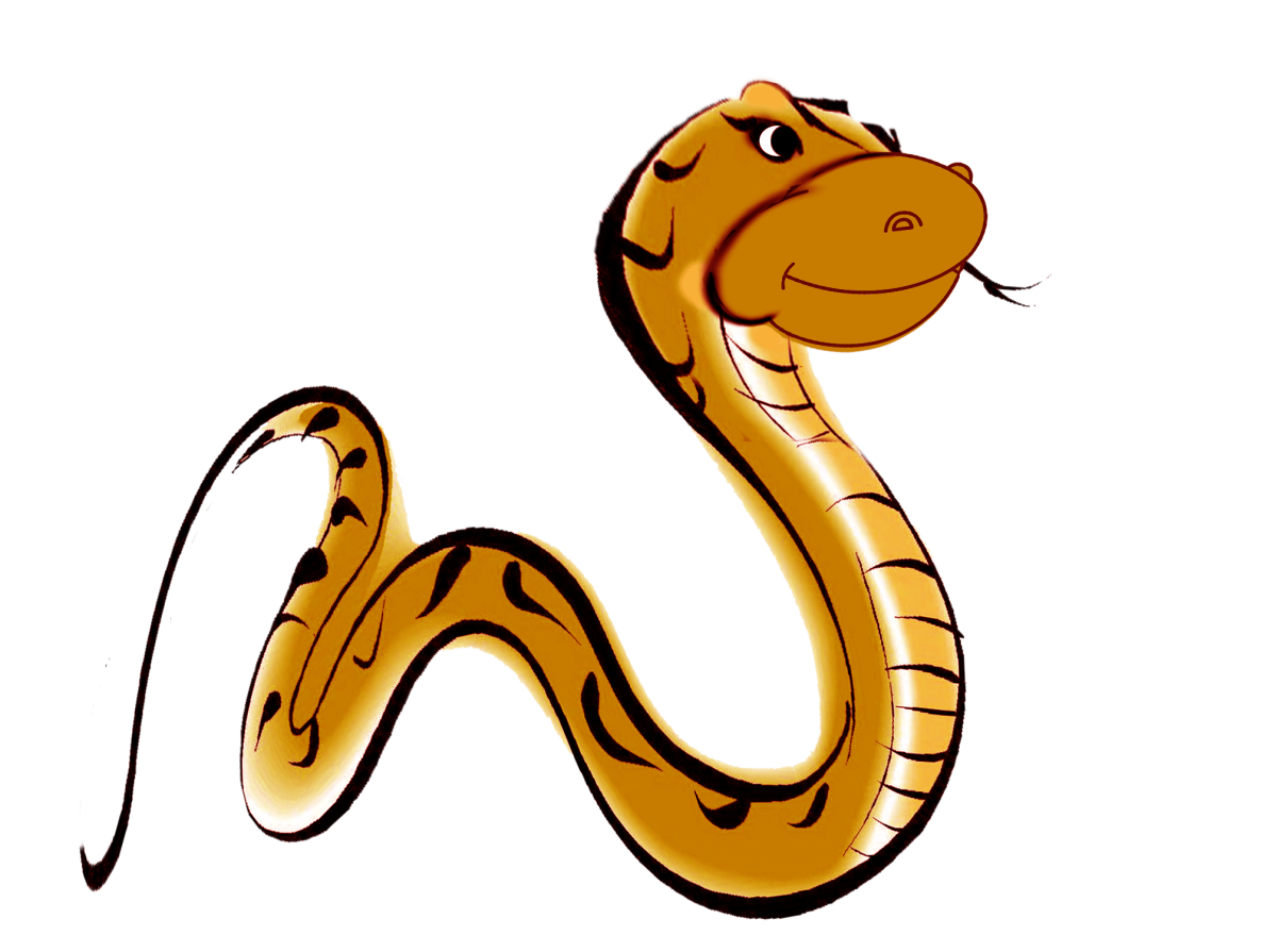 Змея на прозрачном фоне мультяшная