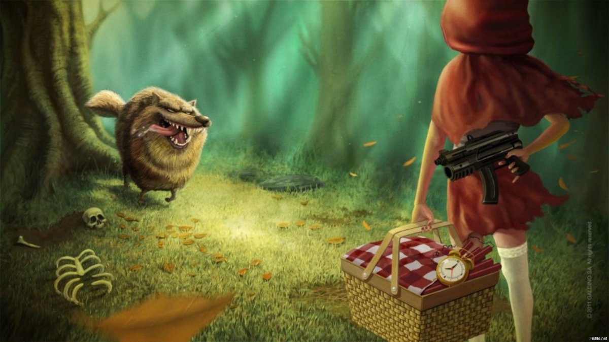 Красная шапочка с ружьем