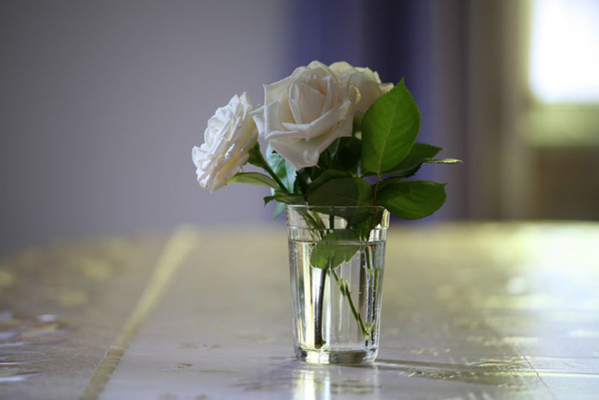 Букет цветов в коробке на столе