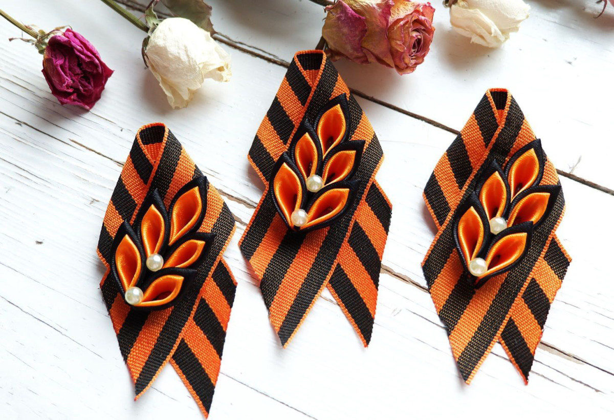 Георгиевская ленточка брошь МК