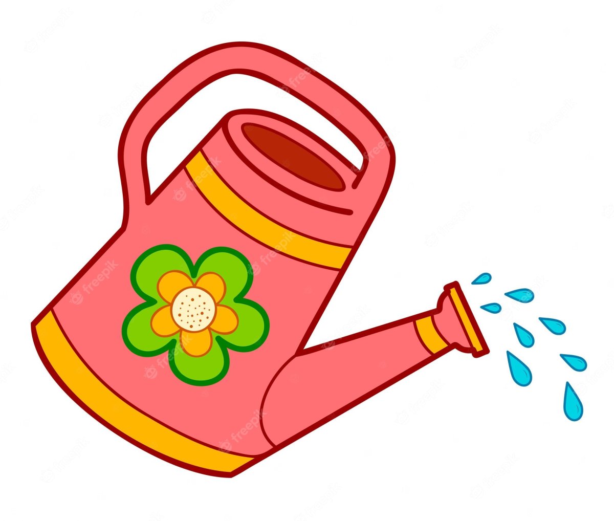 Pink watering can cartoon