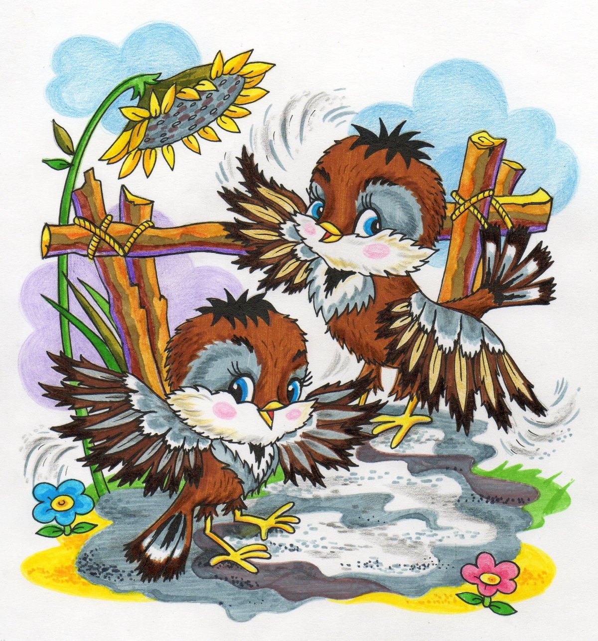 Воробушки мультяшные