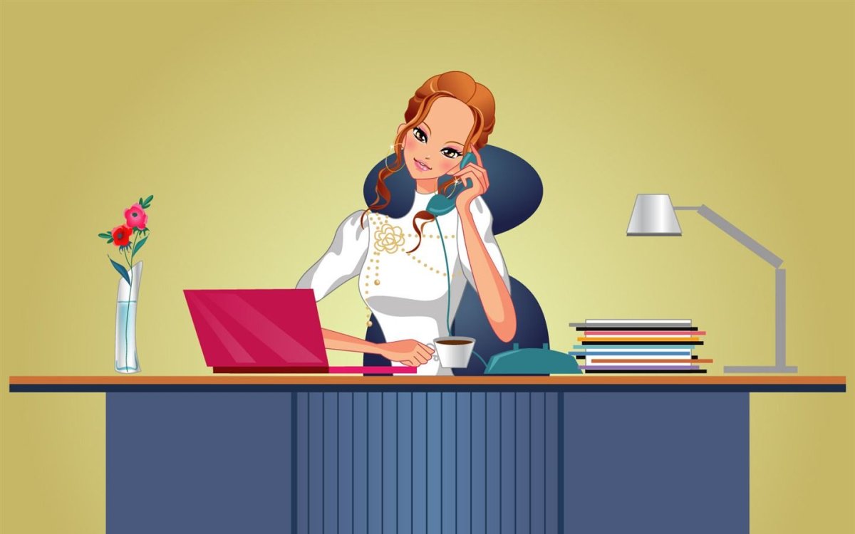 Девушка в офисе мультяшная