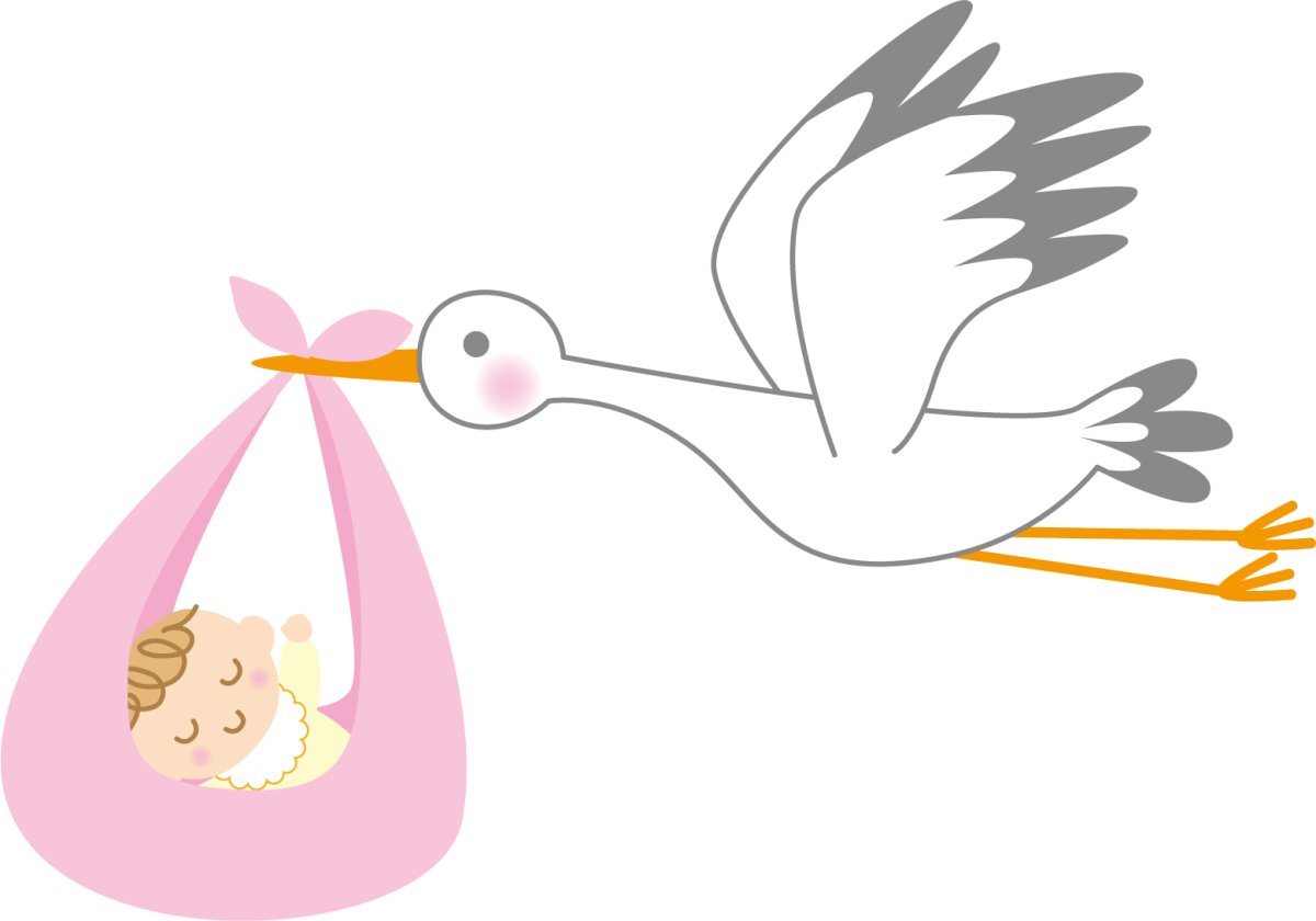 Розовый Аист несет ребенка