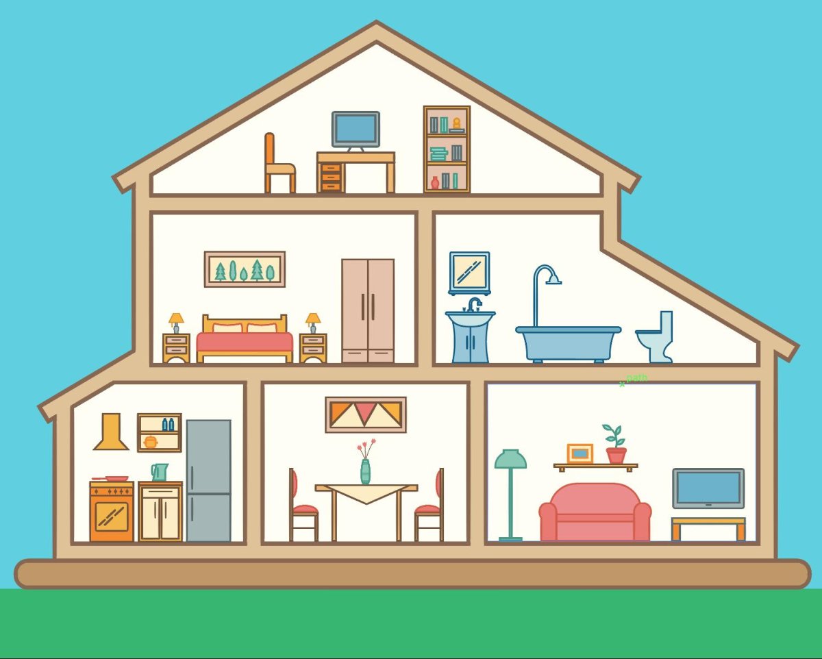 Домик в разрезе с мебелью