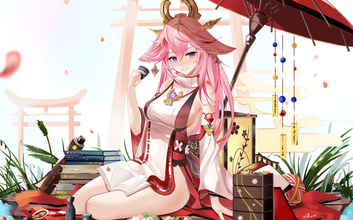 Мико Геншин арт