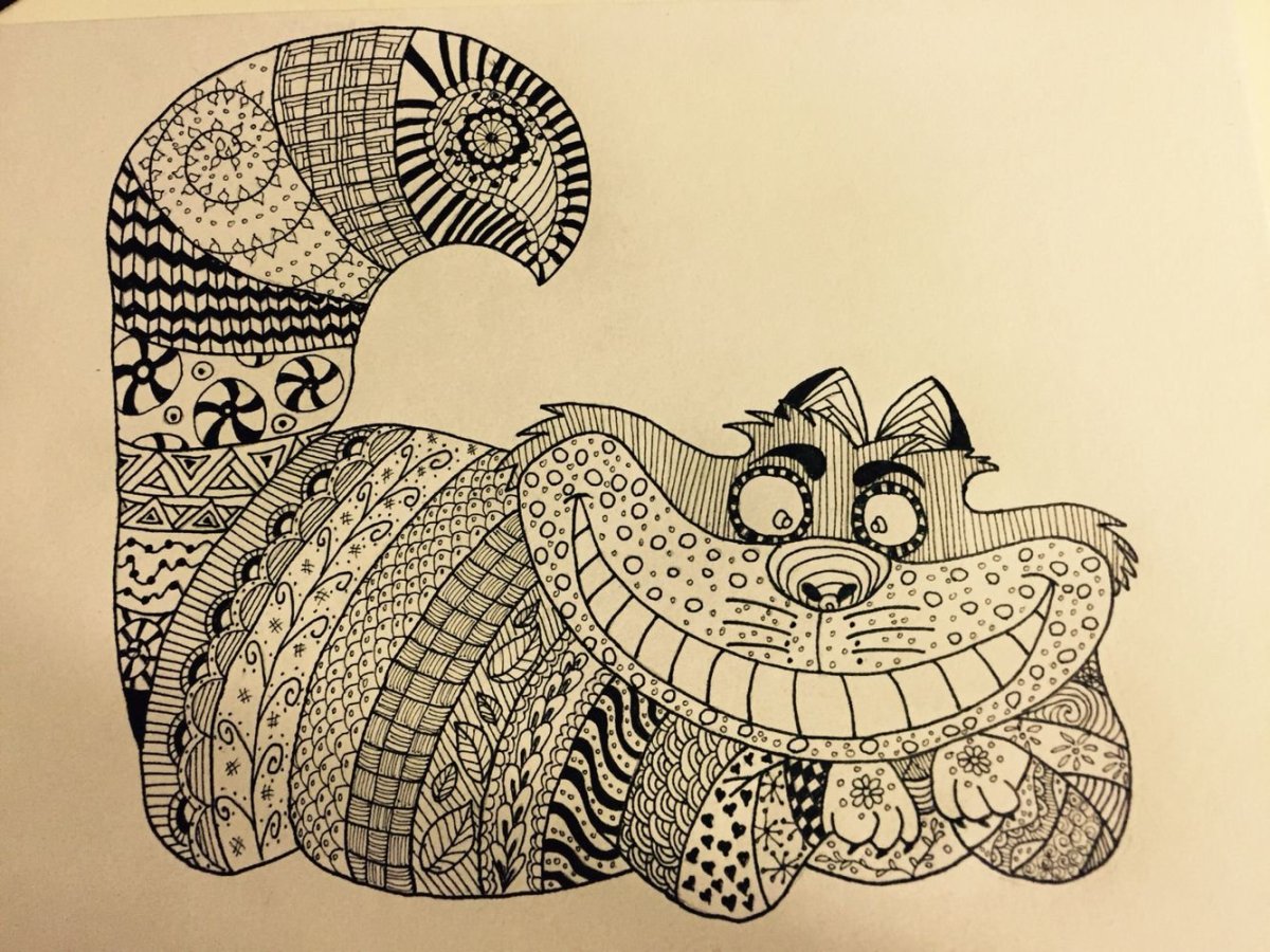 Зентангл Алиса в стране чудес