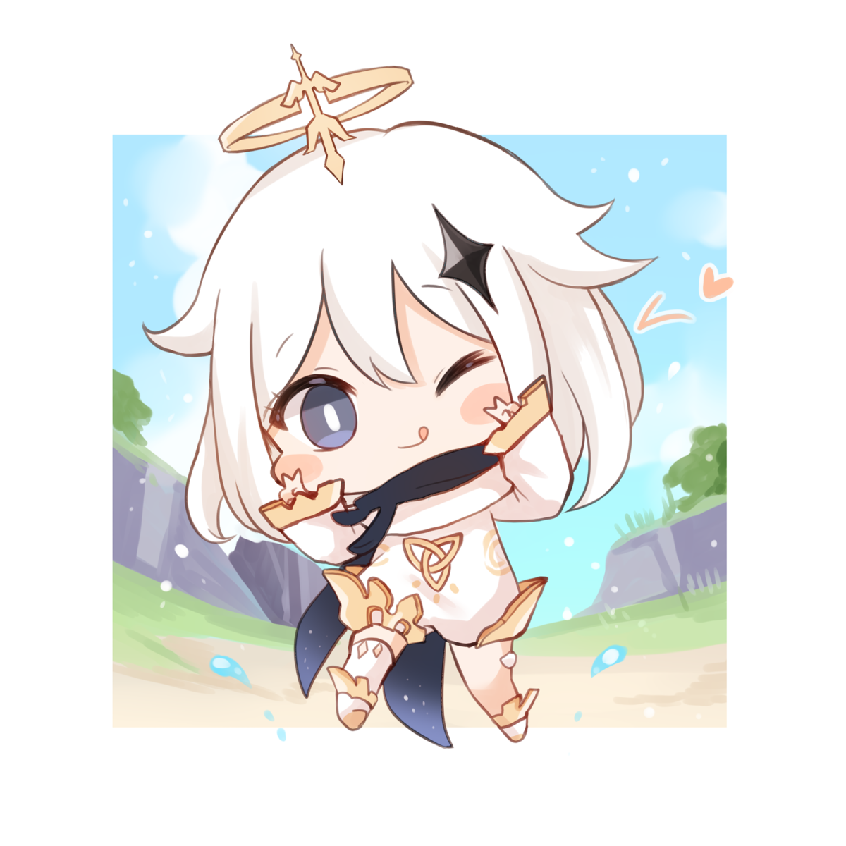 Паймон и богиня Селестии арт