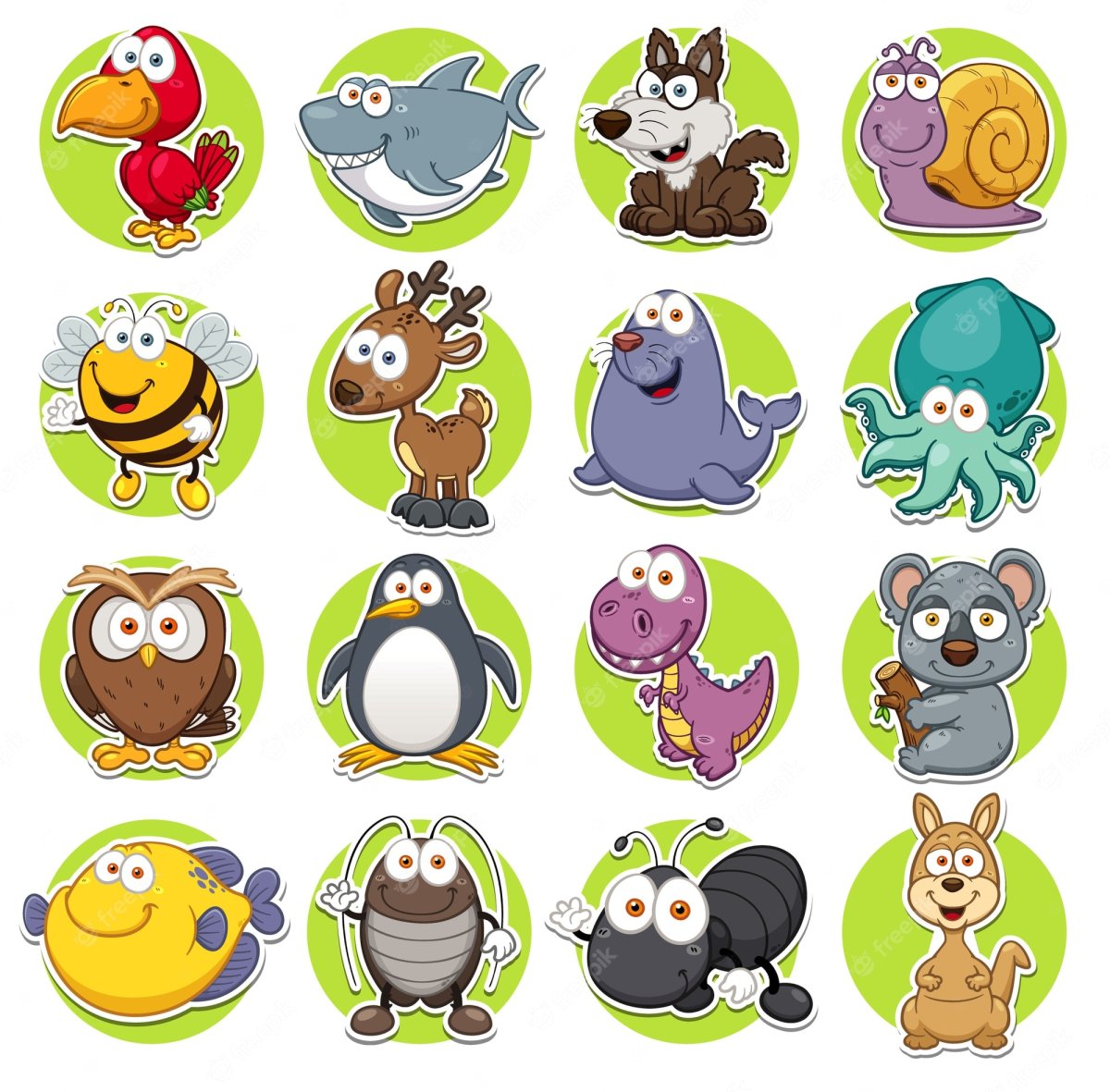 Наклейки животных для детей в кружочках