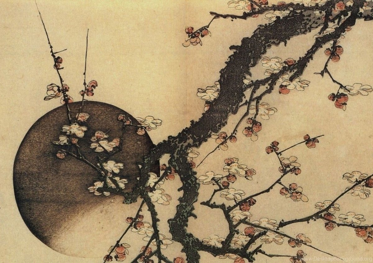 Кацусика Хокусай Цветущая слива и Луна