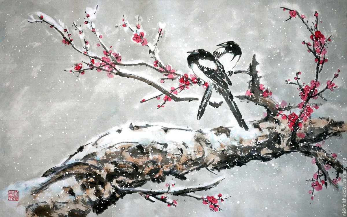 Гохуа китайская живопись Сакура