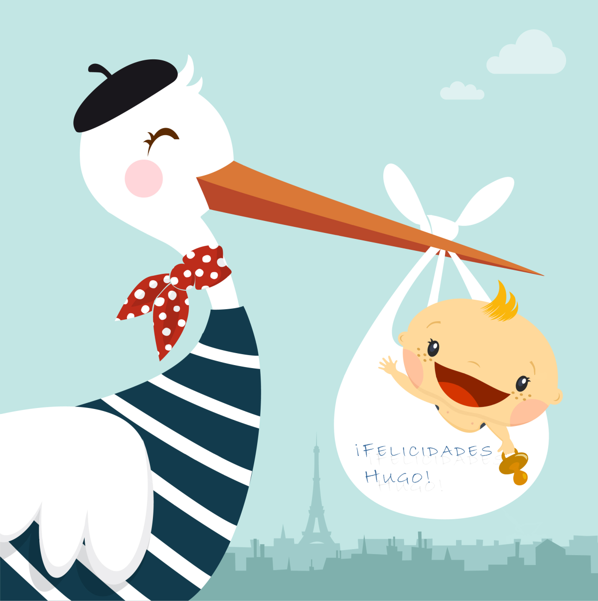 Малыша Аист акварель вектор