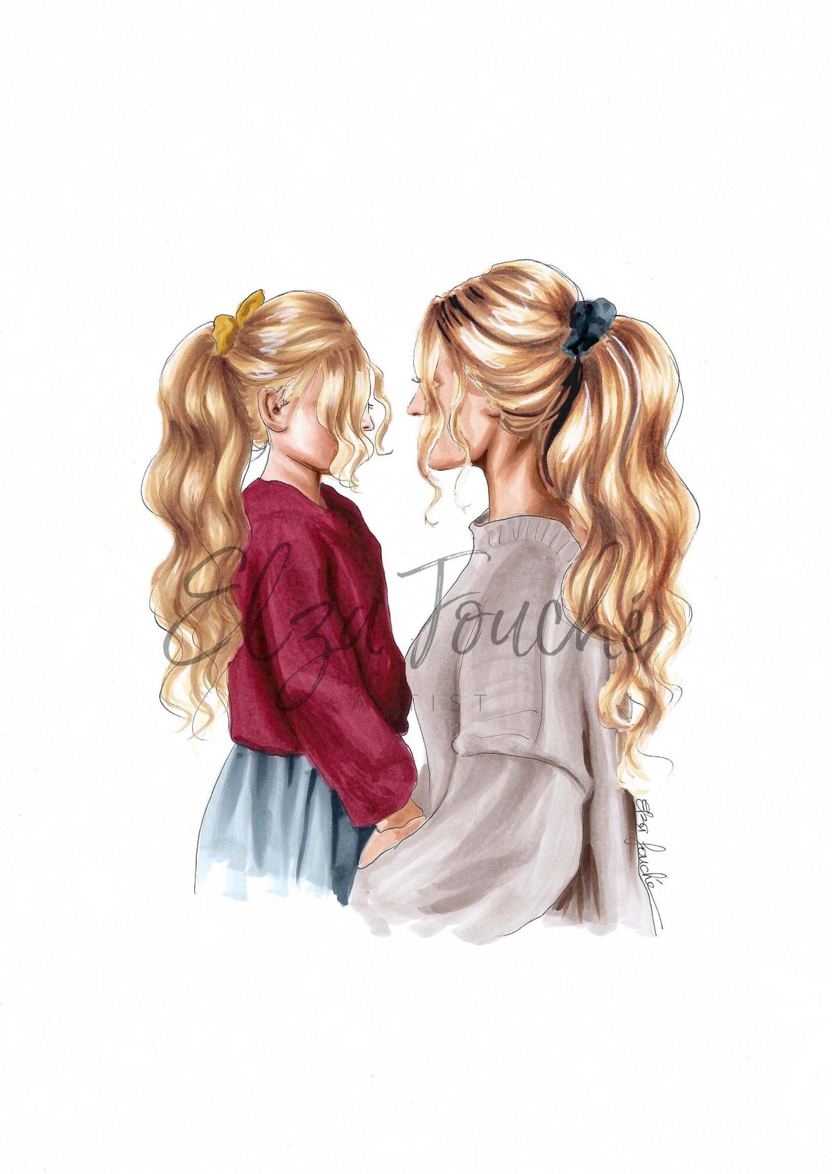 Модные иллюстрации мама и дочка