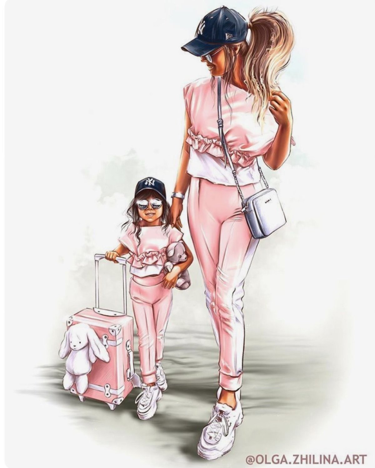 Модные иллюстрации мама и дочка