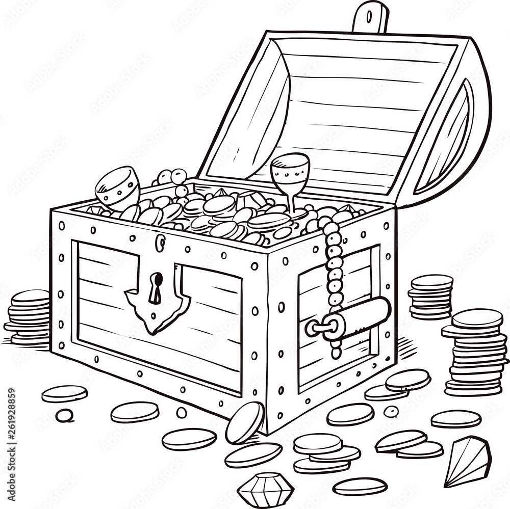 Сундук с сокровищами черно белый