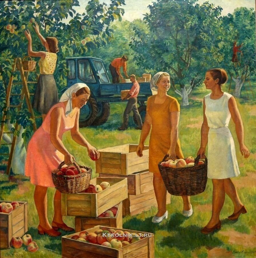 Константин Юон сбор яблок