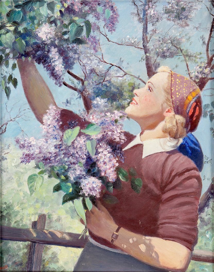 Сирень акварелью