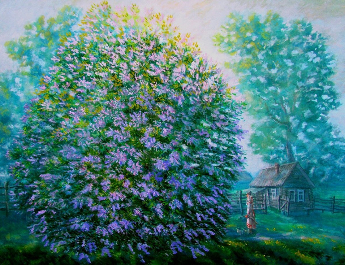 Машинная вышивка сирень