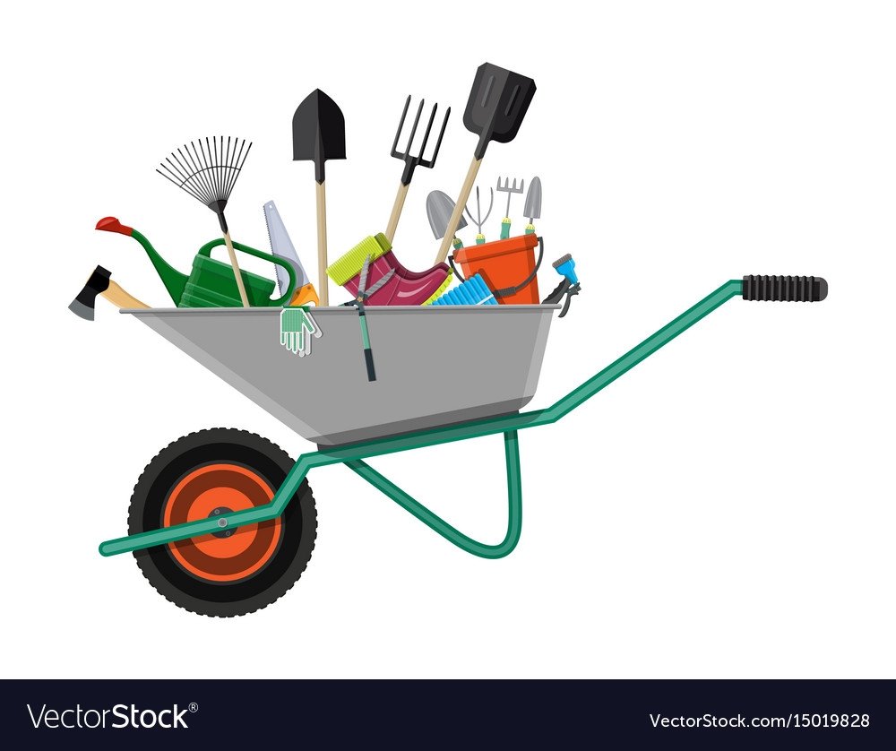 Садовый инвентарь на белом фоне