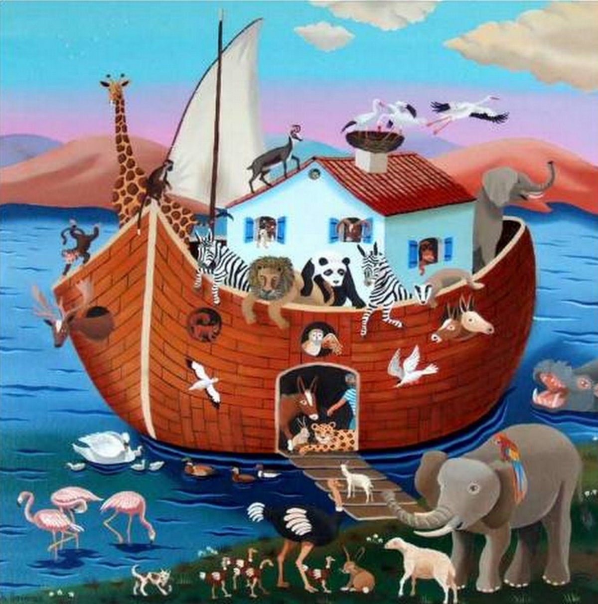 Наивное искусство картины Ноев Ковчег