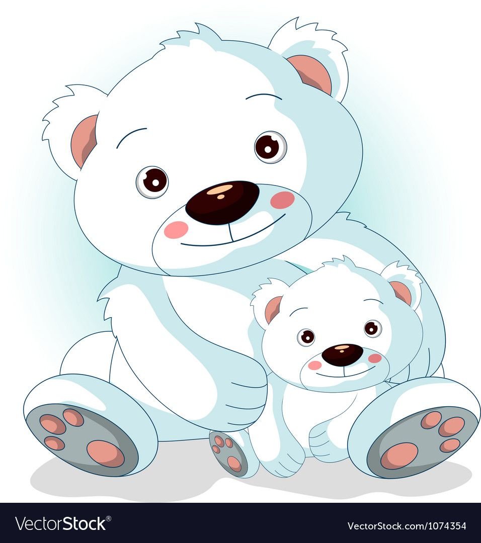 Белый медведь мама и ребенок на льдине