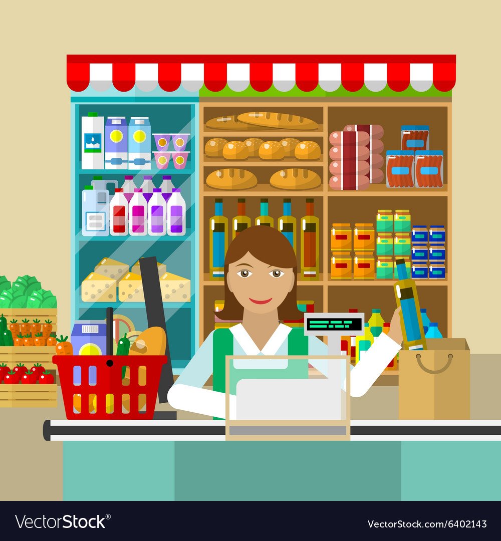 Витрина продуктового магазина мультяшная