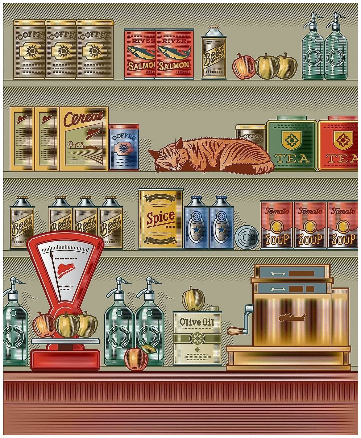 Витрина магазина продуктов для детского сада