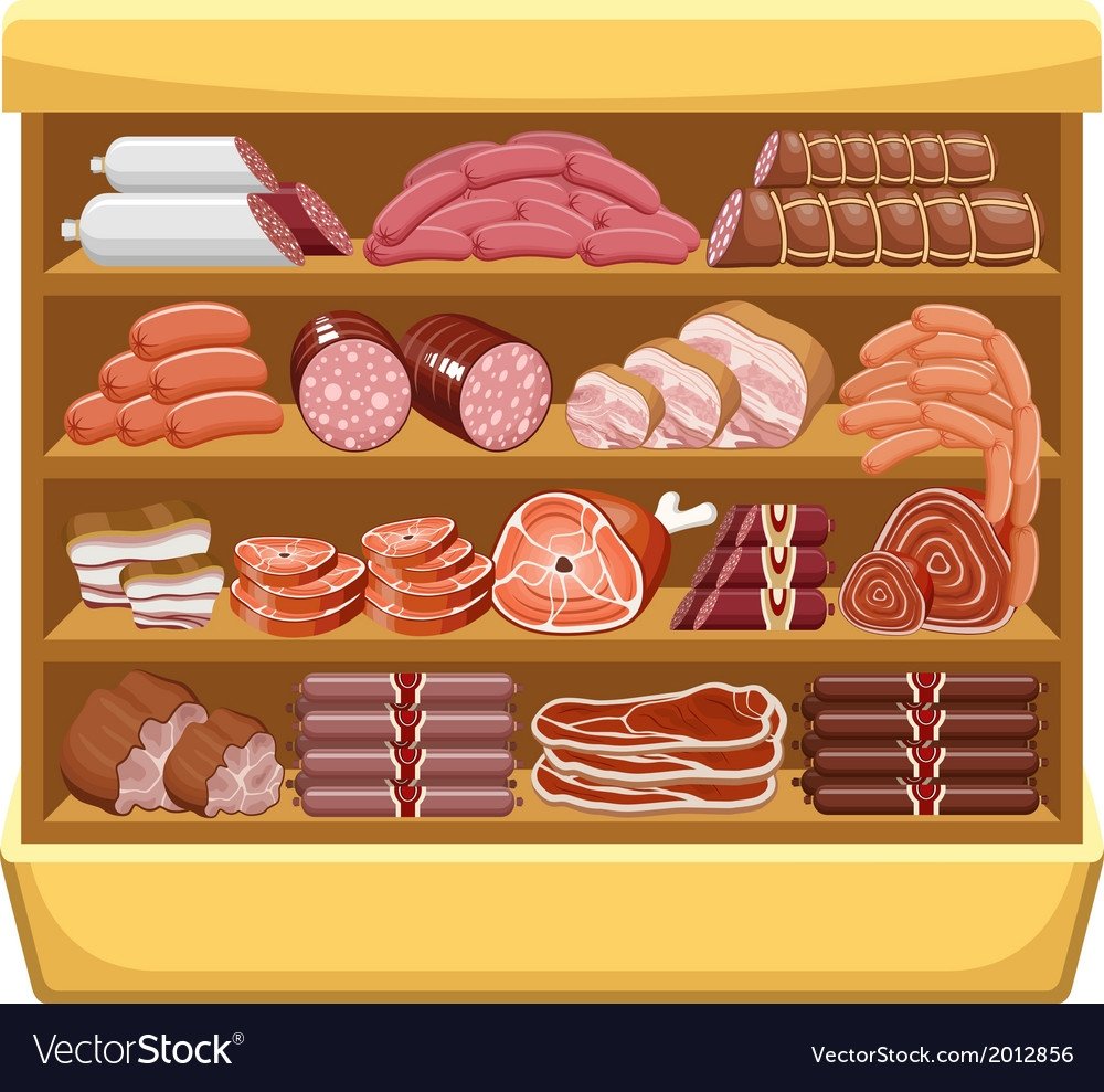 Витрина магазина продуктов для дошкольников