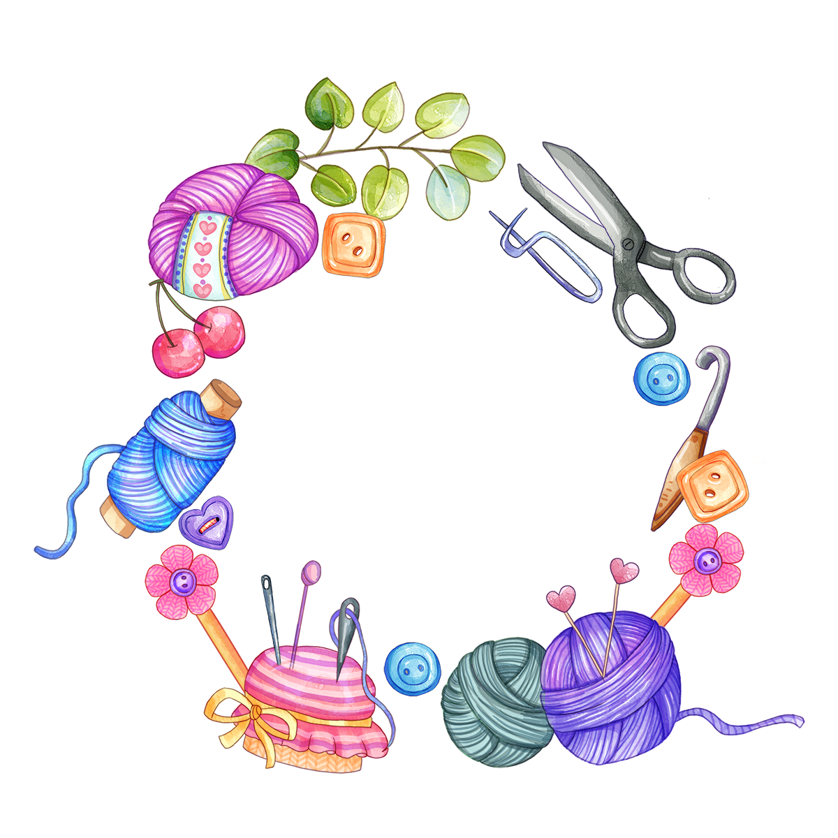 Акварельные рамки с пряжей