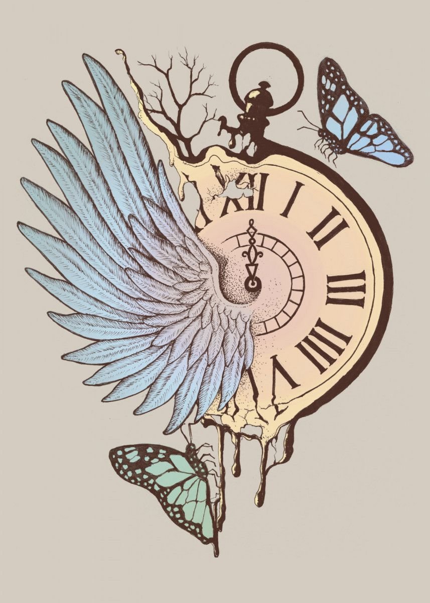 Тату часы с птицами