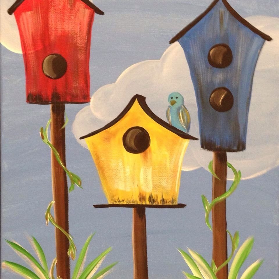 Рисование береза и скворечник