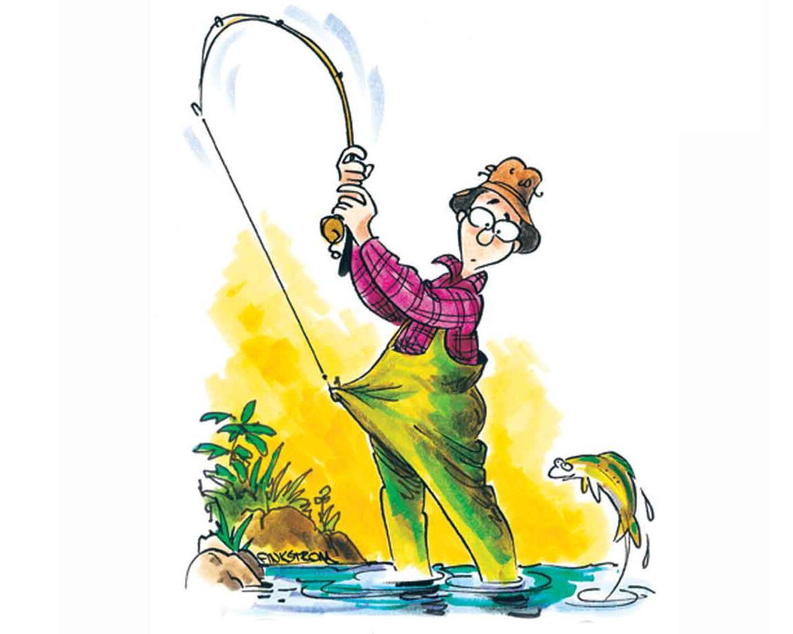 Карикатура женщина на рыбалке