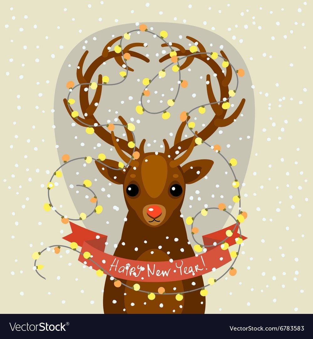 Олень акварель новый год