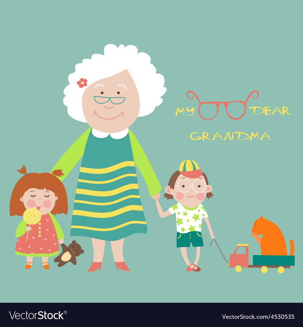 Бабушка с внуками вектор