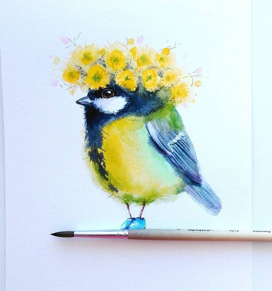 Соловьева Евгения акварель птицы