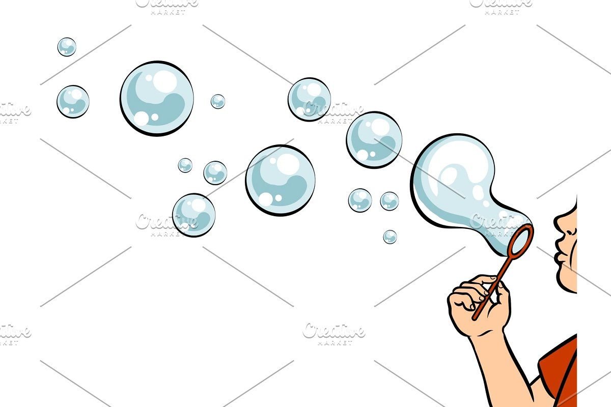 Пузыри выдувают на белом фоне