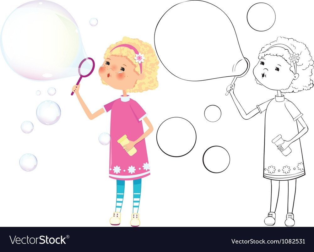 Девочка с мыльными пузырями раскраска