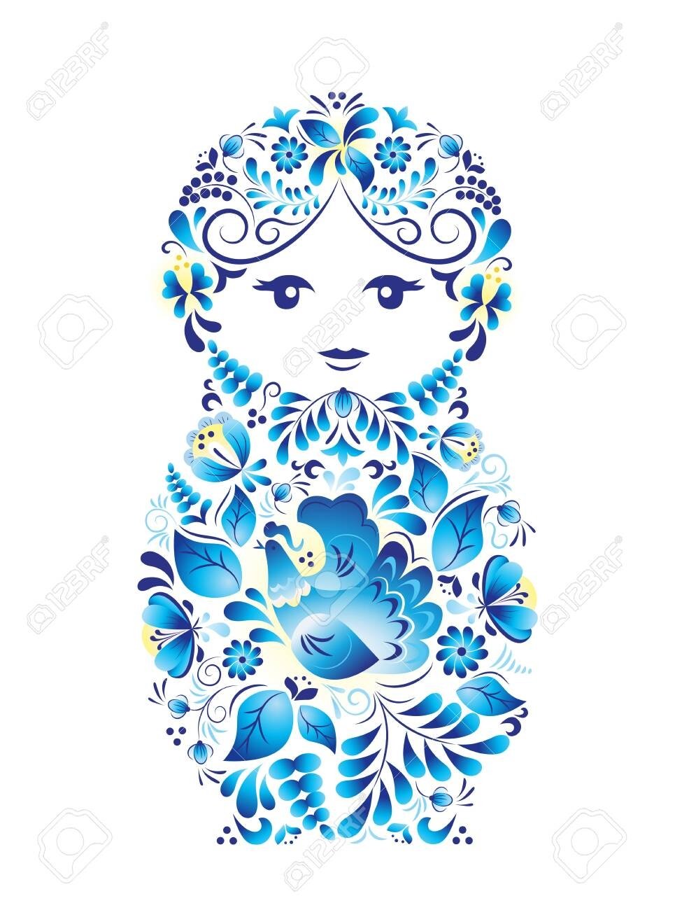 Матрешки Гжель на прозрачном фоне