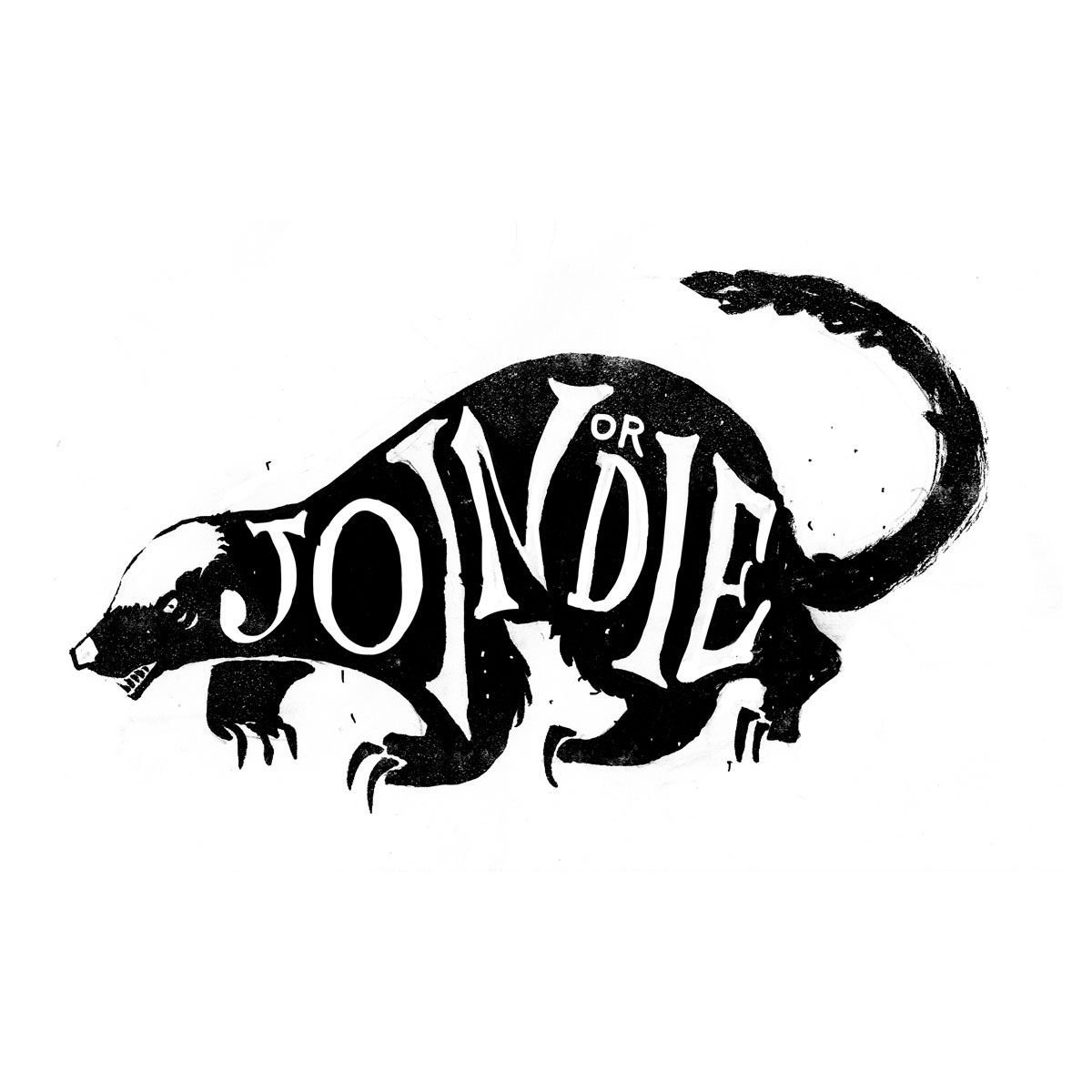 Медоед эскиз белый с чёрной полосой